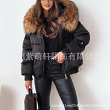 B7K Explosion Winter Cotton Clothes Women's Winter New Large Wool Collar Cotton Clothes Simple Thick To Keep Warm