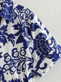 2023 Women Summer MIDI Shirts Dress Vintage Print Floral Short Sleeve Female Elegant Street Belt Dresses Clothing-Outfit