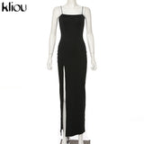 Kliou elegant sleeveless slit sexy maxi dress women fashion party vestidos outfits bodycon solid female clothing