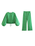 2023 Women Summer 2-Pieces Sets Vintage Print Short Blouses Tops and Trousers Female Street Two Suits Clothing-Outfit