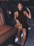 Kliou Stacked Solid Mini Dress Women Fashion Sleeveless Irregular Shape Stunning Body-Shaping Skirt Party Clubwear Female