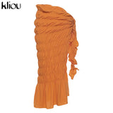 Kliou Pleated Woven Skirt For Women Harajuku Sexy Oversized Casual Clothing Irregular Shape Side Lace Casualwear Female