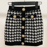 QUALITY Newest 2022 Designer Skirt Women's Lion Buttons Shimmer Tweed Houndstooth Mini
