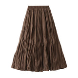 Autumn New High-Rise Slim Folding Long Swing A-Dress Skirt Women