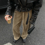 Woherb Strap Corduroy Pit Strip Pure Color Woven Pants Hot Girl Street Loose And Versatile Casual Straight Pants-Outfit