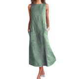 Striped Round Collar Sleeveless Large Slim Dress-Outfit