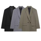 Spring And Autumn New Women's Fashion Loose Double Buckle Small Suit Coat Top
