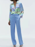 2023 Women Summer Blouses Shirts Tops Fashion Patchwork Print Single Breasted Satin Female Casual Elegant Tops Clothing-Outfit
