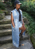 Spring Casual Blue Sleeveless Ripped Long Jeans