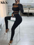 Kliou Sheath Concise Jumpsuit Women Herfst Unique Truncated Mesh See Through One Pieces Slim Simple Casual Female
