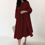 Check Dress 2022 ZANZEA Vintage Autumn Dress Casual Puff Sleeve Midi Vestidos Female O Neck Robe Femme