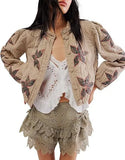 Autumn And Winter Explosion Embroidered Good Quality Washing Cotton Maple Leaf Embroidery Lady Coat Cotton