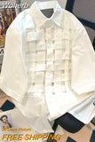 Summer Cross Knit Blouse Women Checker Weave Short Sleeve Lady's Solid Oversize Shirts Unisex Elegant Streetwear Tops-Outfit