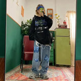 industry American retro streetwear multi-pocket design gradient washed couple loose and versatile cargo pants jeans