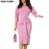 Summer Midi Dress African Dress for Women Sexy Daily Elegant Long Bodycon Dresses Plus Size Fold Robe Femme African Clothes-Outfit