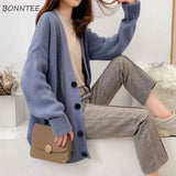 Women Spring Autumn Fashion New Knitted Loose Korean Style Fairy Sweater All-match Warm Single Breasted Casual Hot