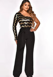 Elegant Sequins One Sholder Long Sleeve With Belt Loose