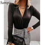 V Neck Autumn 2020 Long Sleeve Sexy Women Blouse Tops Skinny Fashion Winter Ladies Office Casual Print Floral