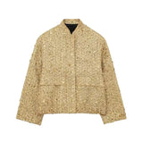 New Women's Street Personality Gold Beads Jacket Pocket