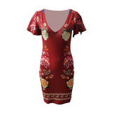 hirigin Women Elegant Dress Vintage Floral Print Ruffles Bodycon Dress for Party Cocktails Casual Mini Dress Vacation