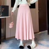 Woherb And Winter Loose Cover Meat Show Thin White Knit Skirt Female Pleated Skirt Lazy Casual Long Skirt Big Skirt-Outfit