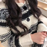 Woherb New Small Casual Female Cardigan Jacket Korean Version Of Color Stripe Short Coat Female Autumn And Winter-Outfit