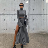 Woherb Women's Short Hooded Top High Waist Side Slit Unique Suit Skirt 2024 Spring And Autumn New Two-Piece Set For Women-Outfit