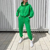 Women Casual Solid Pajama Set Long Sleeve Hoodie Sweatshirts And Drawstring Pant Two Piece Sets Autumn Winter Fashion