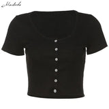 Women Spring Summer T-Shirt V Neck Short Sleeve Casual Crop Top Shirt Summer Solid Button Tee Shirt mujer 2020