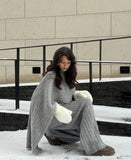 And Winter Pure Color Round Collar Jersey Sweater Set Of Women's Loose Knitted Sweater Broad Leg Trousers Scarf Three