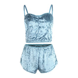 Hot Women 2 piece set Velvet Sleepwear Sexy Spaghetti Strap Shorts Pajamas Suit Ladies Casual Sleepwear Female Pajama Party