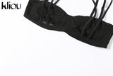 Kliou Mesh Two Piece Set Women Summer Sexy Wrapped Camisole+Bodycon See Through Pleated Skirt Maching Dress Suit Girl