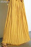 2023 Women Summer Skirts Fashion Solid Elastic waist Drawstring Bow Pleated Mid-Calf Female Casual Elegant Skirt Cloth-Outfit