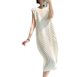 Folded Women's High-Quality Water Year Round Folding Curd Dress Daily Commuting Fashion Sleeveless Long