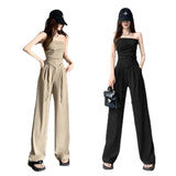 Tsets + Casual High-Waisted Broad-Legged Set Women's Fashion Temperament Two