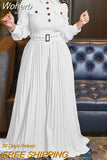 Pleated Jumpsuit African Dresses for Women Fall Outfits Long Sleeve Button Shirt Top Lady One Piece Club African Clothes-Outfit