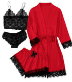 New Ladies Pajamas Four-Piece Sexy Sling Skirt Set Home Lace Pajamas
