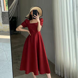 Woherb Dress Female 2024 Summer New Ins Tea Break Skirt Temperament Square Get Over The Knee Long Hepburn Style Little Black Skirt-Outfit