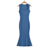 Fashionable Dress Square Collar Narrow Shoulder Fishtail Long Skirt Waist Sleeveless Bag Hip Vest Bottom Skirt-Outfit