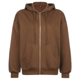 Brown Harajuku Jackets Coat Women Y2K Long Sleeve Outfits Zipper Big Pockets Hoodies Fleece Warm Coat Sweat
