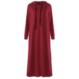 2022 Autumn Winter Women Maxi Dress Vintage Hoodies Casual Solid Long Sleeve Pockets Hooded Party Dress Long Vestido