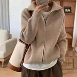 Cardigan Women Spring New Solid Vintage All-match Elegant Zipper Loose Daily Soft Sweet Simple Casual Knitwear Chic