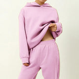 New Women Elegant Solid Suits Warm Hoodie Sweatshirts And Long Pant Fashion 2 Pieces Sets Oversized Sweatshirt