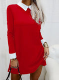 Dresses for Women Color Block Long Sleeve MIni Dress Autumn Office Ladies Elegant Turn Down Collar Casual Short Shirt Dress