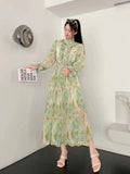 New Wooden Ear To The Waist Of The Thin Waist Goddess Vacation Seaside Long Dress 100 Folded Chiffon
