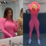 Kliou solid turtleneck full sleeve jumpsuits classic one piece women fitness slim rompers zipper long overall skinny