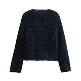 Women's Solid Color Single Buckle Double Pocket Short Thick Knit Shirt Coat Top