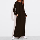 2022 Autumn Winter Women Maxi Dress Vintage Hoodies Casual Solid Long Sleeve Pockets Hooded Party Dress Long Vestido