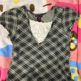 Dark Academia Style T-Shirts 2000s Fairy Grunge Plaid Top Kawaii Patchwork Ruffles Puff Sleeve Tee 90s Vintage