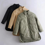 Shirt Jacket Coat Winter Casual Oversize Thick Warm Coats Za Fashion Loose Pocket Light Parkas Female Long Straight